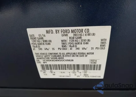 2016 Ford Explorer Xlt from USA, damaged, VIN 1FM5K8D89GGC05828